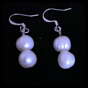 NWT Hand Beaded Real double pearl earrings